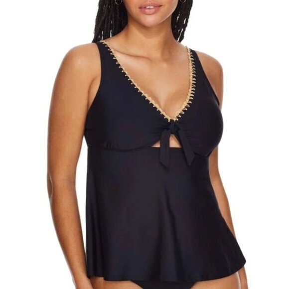 Birdsong‎ Size 34H Underwire Black Crochet Tie Front Tankini Swim Top - Picture 1 of 12